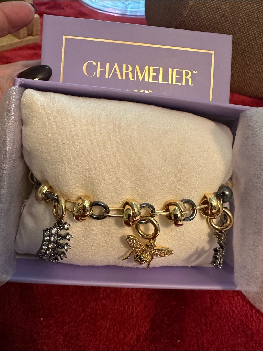 Gold & Silver Charm Bracelet with Bee and Crown Charms